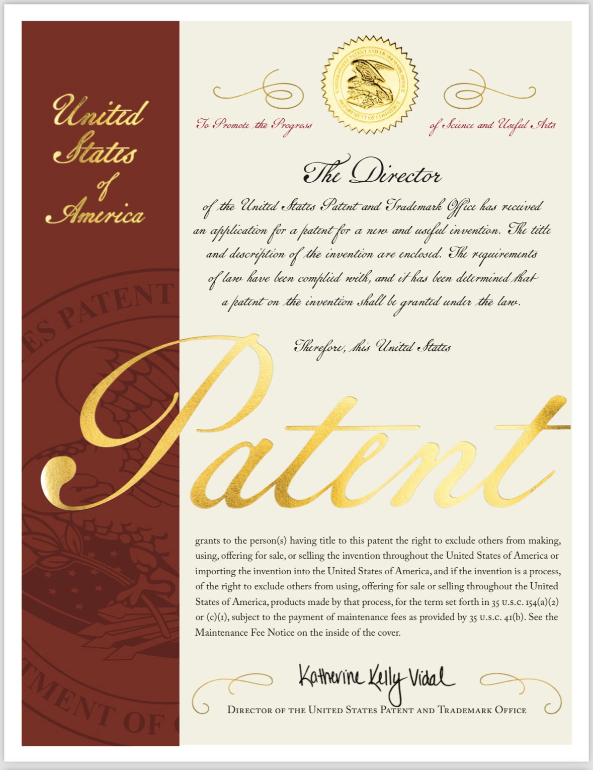 U.S. Patent Certificate